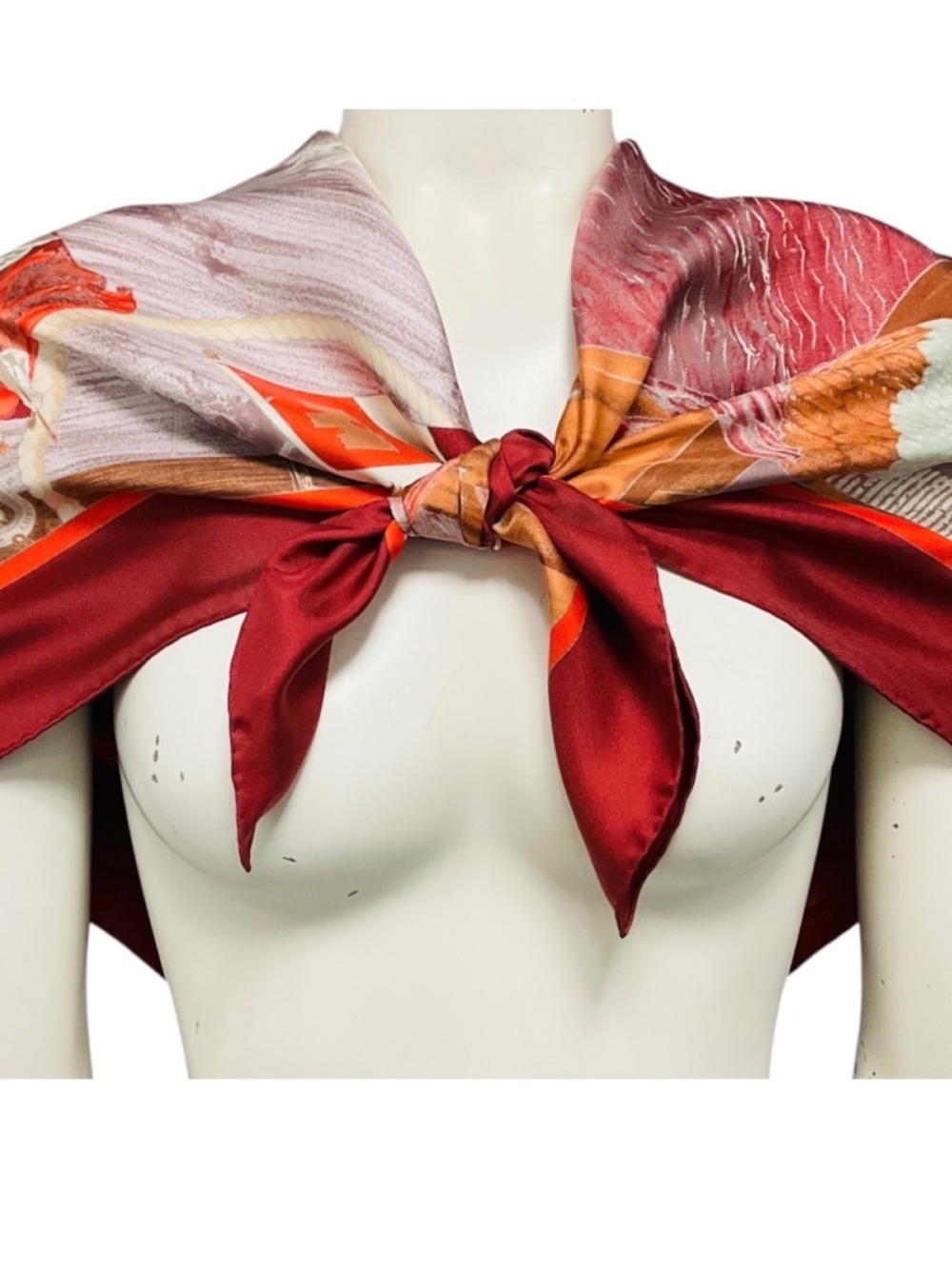 HERMES BURGUNDY MULTI CHRISTOPHE COLOMB DECOUVRE L’AMERIQUE SQUARE SILK TWILL SC - Picture 2 of 10